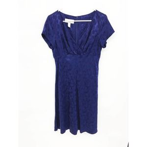 Donna Ricco Silk Midi Dress Dots Navy Blue Cap Sleeves V-Neck Back Zip Size 8